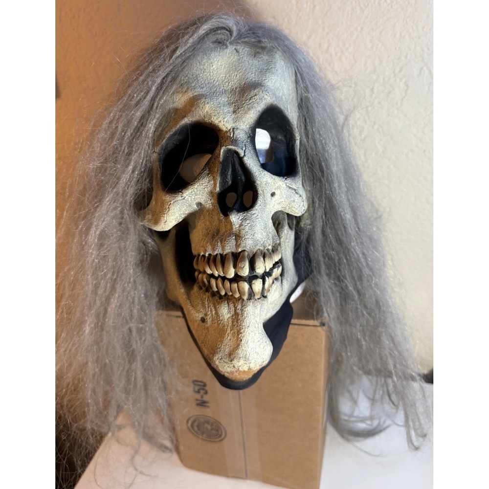 Vintage 1996 Paper Magic Group Halloween Rubber Mask Skeleton Zombie Long Hair